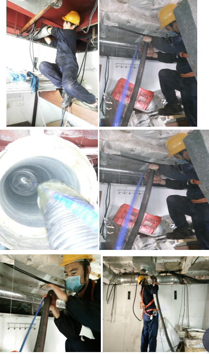 工程部喜接兩船的船舶中央空調通風管路清洗